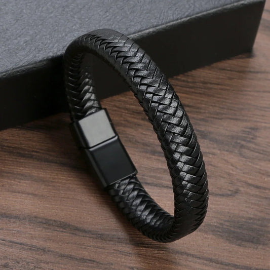 Bracelet magnétique en cuir PU noir pour hommes, Mature, Stable et élégant, le meilleur cadeau pour hommes