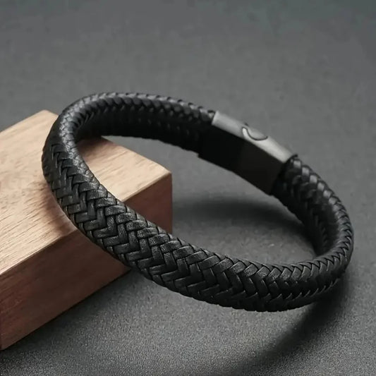Bracelet magnétique en cuir PU noir pour hommes, Mature, Stable et élégant, le meilleur cadeau pour hommes